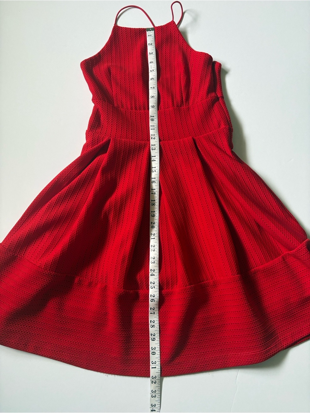 TWIK Simons Red Ribbed Halter Skater Dress Pleated Cutout Hem Sz XS - Picture 11 of 13